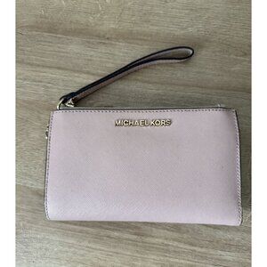 Michael Kors Jet Set Blush Pink Travel Double Zip Wristlet Wallet